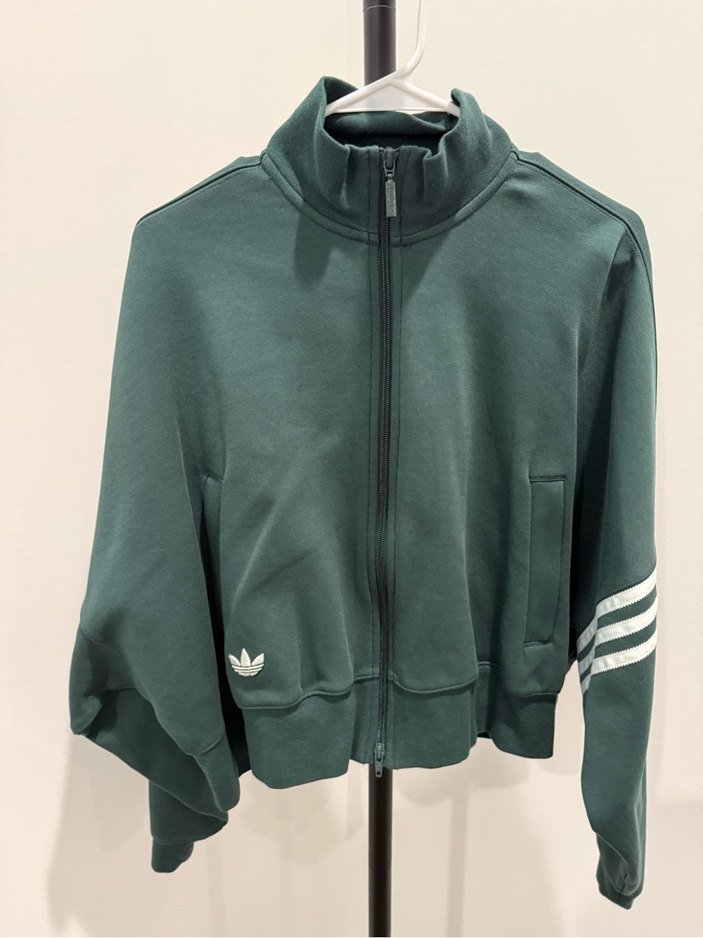 adidas Forest Green Zip-Up Track Jacket with White Stripes